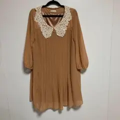 earth music&ecology ベージュ レース襟 長袖ワンピース