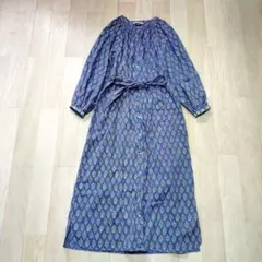 マーブルシュッド 大漁 2WAY 切替 OP 刺繍ワンピース ブルー 同