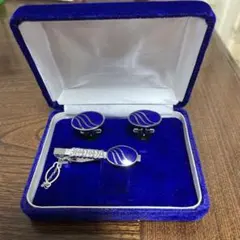 七宝　ネクタイピン カフス セット ブルー シルバーのサムネイル