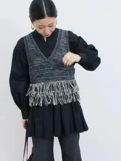 Samansa Mos2 blue フリンジニットベスト