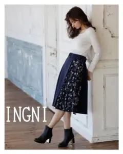 INGNI 花柄プリーツ切替/SK ピンクベージュ