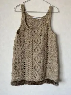 Spick and span手編み ニットチュニックベスト ファー付き