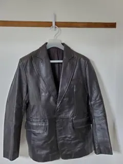 DKNY ピークドラペル　カウレザーテーラードジャケット　L