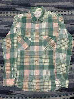 ハリウッドランチマーケットチェックシャツ 長袖シャツ グリーン系 古着 3サイズ