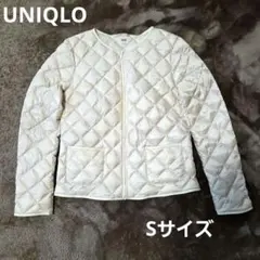 ユニクロ　ウルトラライトダウン　ベージュ　ノーカラージャケット　ショートダウン