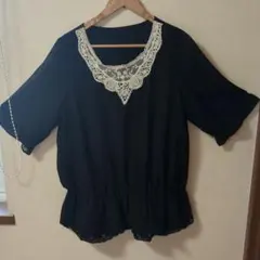 首刺繍　ブラック♠半袖　カットソー　ＬＬサイズ