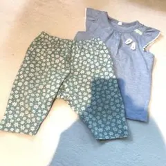 子供　服　トップス　空色　ユニクロ　花柄　レギンス　パンツ　2点セット