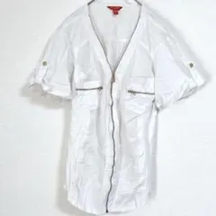 GUESS 無地 襟付き 半袖 袖折り返し 前開き 白 L シャツ ブラウスのサムネイル