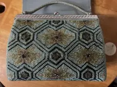 精巧なビーズ刺繍　ヴィンテージ和装バッグ クラッチバッグ　『美品手鏡・箱セット』