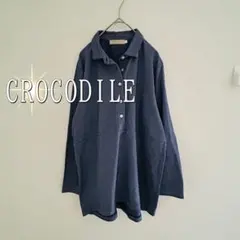 CROCODILE クロコダイル　長袖刺繍ロゴポロシャツ千鳥格子柄（L）青のサムネイル