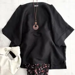 【タグ付】Spick &SpanレーヨンリネンTシャツブラウスブラック訳有りのサムネイル