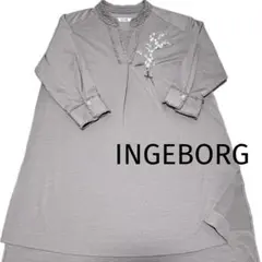 【美品】INGEBORG ストライプ柄七分袖チュニック スズラン刺繍 リネン混のサムネイル