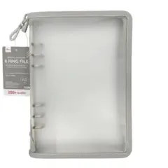 ダイソー　シール帳　A5 透明 6リングファイル ファスナー付　グレー