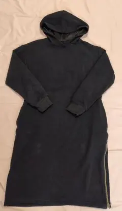生協 スクロール フード付き膝丈ワンピース 裏起毛 スウェット ブラック M
