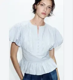 ZARA】ピンタック入りパフスリーブブラウス Mサイズ - メルカリ