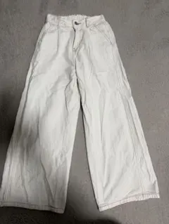 GUホワイト ワイドパンツ バックポケット付き