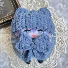 猫耳ニット帽＆リボンマフラー(ラメブルー) にじぱぺっと ぬい服 ぬい帽子