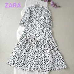 ZARA 花柄ティアードフレアーワンピース ホワイト