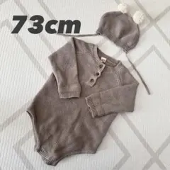 韓国子供服　茶色　くま　ニット　ロンパース　長袖　ベビー帽子　70 80