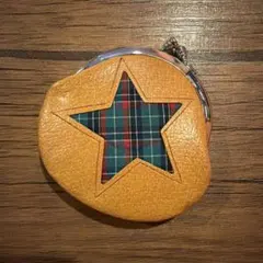 がま口コインケース 星柄 チェック柄 小銭入れ レトロ グリーン