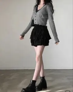 Shein コントラストレース フリルデザイン クロップシャツ ワンサイズ