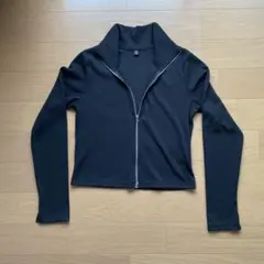 【未使用品】GU ブラック リブ ダブルジップ カーディガン クロップド L