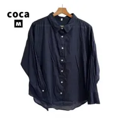 コカ ガーゼシャツ 綿100% ネイビー 透け感 羽織り Ｍ レディース