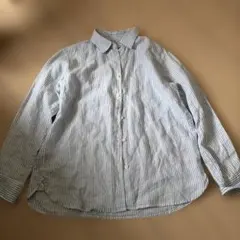 MUJI 無印良品 水色ピンストライプ M リネン 麻 長袖シャツのサムネイル