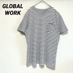 GLOBAL WORK Vネック半袖Tシャツ　ボーダー　ブラック　ホワイト