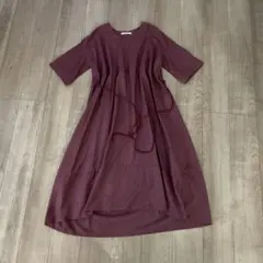 RADIATE バーガンディ Vネック 半袖 ロングワンピース