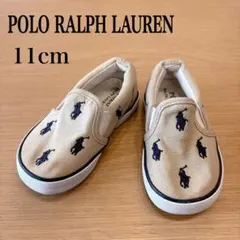 ポロラルフローレンのベージュのマルチポニー刺繍スリッポンスニーカー