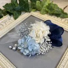 ドライフラワー髪飾り　結婚式成人式七五三　浴衣髪飾り　ベビーブルーオフホワイト