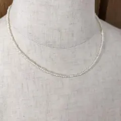 淡水パールネックレス、極細、極小ベビー淡水パール、約38cm、全長43cm