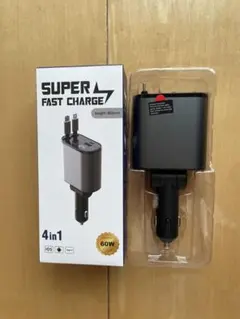 4in1 カーチャージャー 急速充電器 60W 自動巻き取りのサムネイル