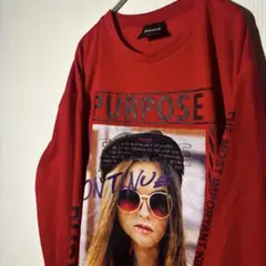 【個性派古着】グラフィック長袖シャツ 赤　アート　 Lサイズ　希少