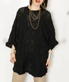 CITYSHOP レース Tシャツ ブラック ゆったりのサムネイル