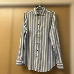 《再お値下げ》美品　エトロメンズシャツ 41 ブルー&ホワイト ストライプ