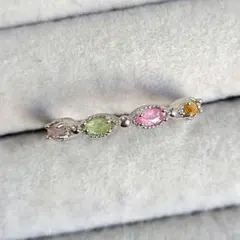 トルマリン　天然石リング　指輪　真鍮　フリーサイズ　カラフル　誕生石　ジュエリー