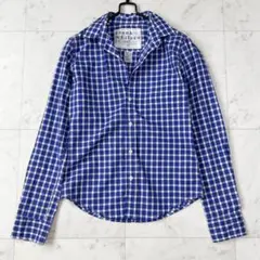 美品 XS フランク＆アイリーン ブロックチェックシャツ バリー 紺白