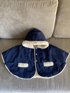 ポンチョ　マント　ケープ　リバーシブル　ネイビー　60〜90