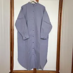 グレー ボタン付き長袖シャツワンピース