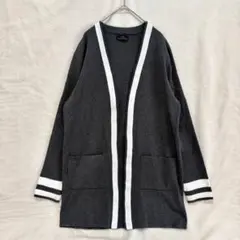 ZARA ロングカーディガン ニット 配色ライン 羽織り 体型カバー M