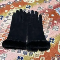 黒 スエード 手袋 ファー付き