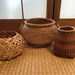 竹 器 竹製 花瓶 花入れ 古民家 ガーデン 古民具 丸 籠 かごバスケット