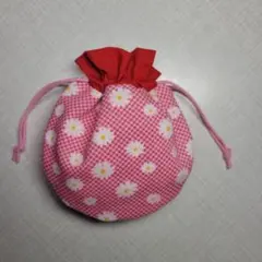 ハンドメイド　まんまる巾着袋　ミニ巾着袋 『219』花柄の巾着小物入れミニポーチ