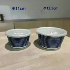 新品未使用　保存容器　ノンラップ　大小ペア　藍染駒筋　小鉢　2個セット　容器のサムネイル