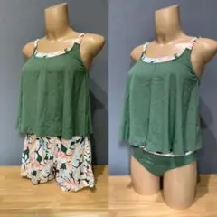 Roxy タンキニ　水着　3点　リーフ柄　カーキのサムネイル