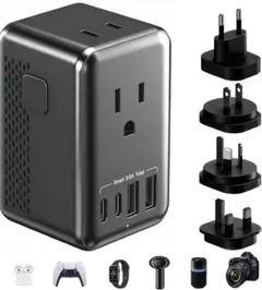 【合計6ポート・200 国対応・超小型】 変圧器 海外旅行 220Vから100V