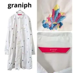 graniph グラニフ 宝石 鉱物柄 刺繍 長袖シャツ ロングワンピース 白のサムネイル
