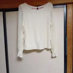 アイボリー レース編み 長袖ブラウス